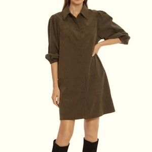 7 for all Mankind • Micro Corduroy Button Front 3/4 Sleeve Dress